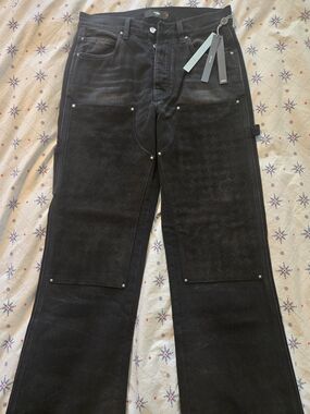 AMIRI Black Jeans with Black Suede Leather In Front